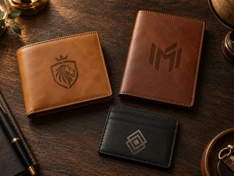 Laser engraving on leather notebook and wallet