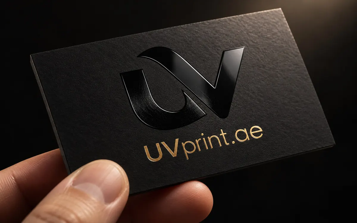 Spot UV raised varnish finish on a black business card