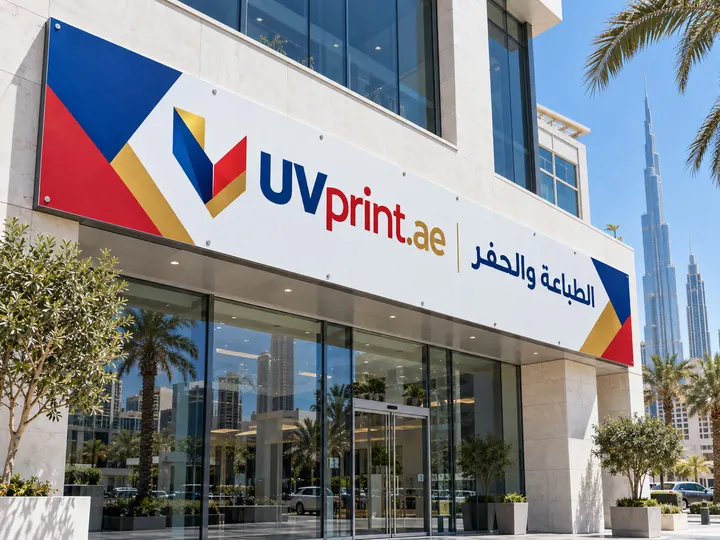 Large format UV printed signage board for retail shop in Dubai