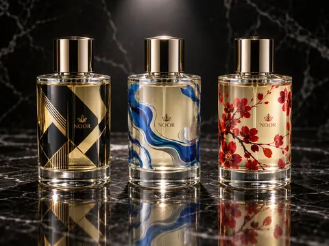 UV printing on cylindrical perfume bottle with custom logo