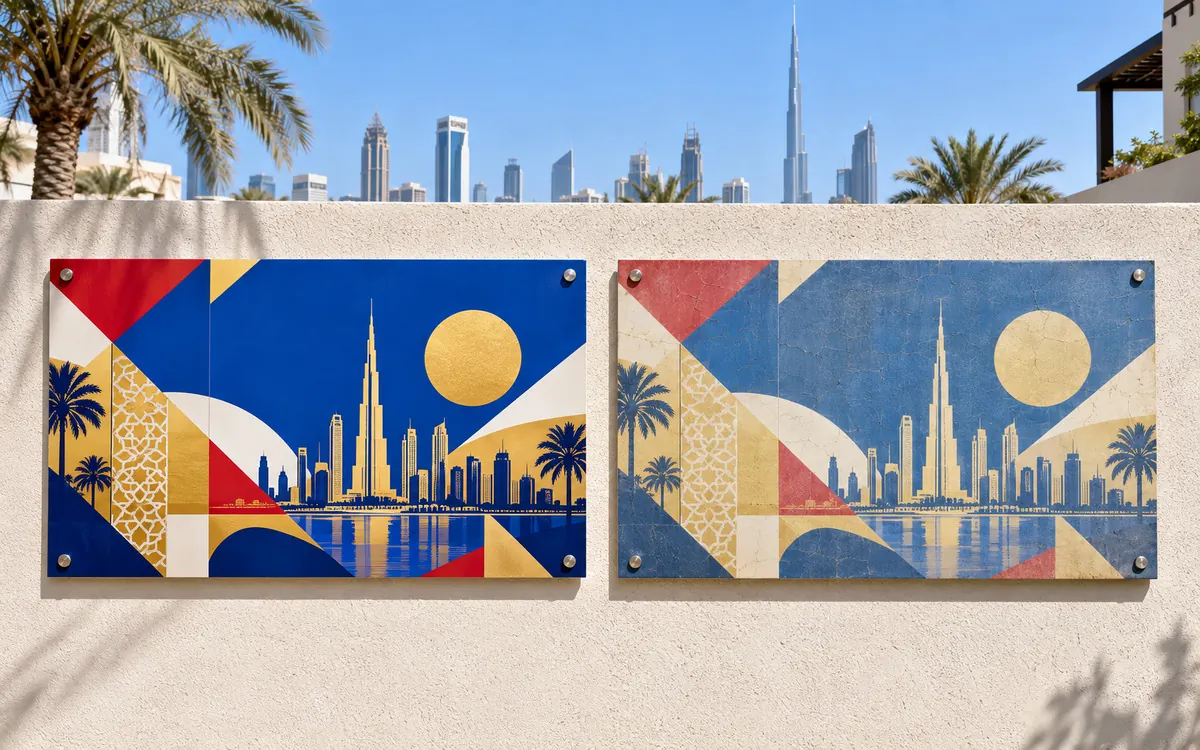 UV printed vs solvent printed signage panels in Dubai sunlight